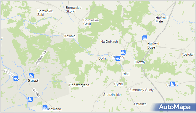 mapa Dołki gmina Turośń Kościelna, Dołki gmina Turośń Kościelna na mapie Targeo