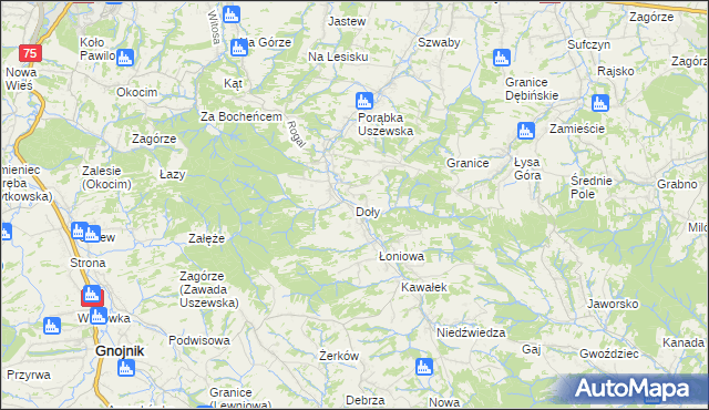 mapa Doły gmina Dębno, Doły gmina Dębno na mapie Targeo