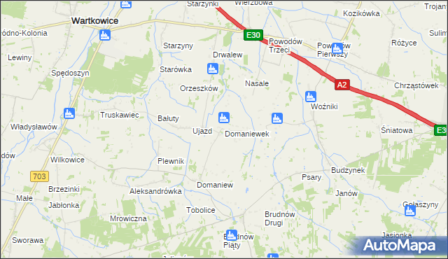 mapa Domaniewek gmina Dalików, Domaniewek gmina Dalików na mapie Targeo