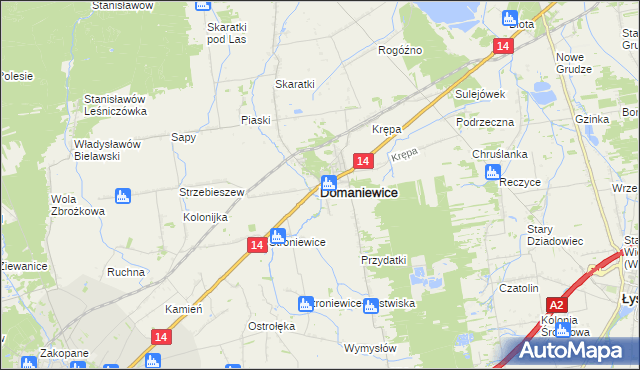 mapa Domaniewice powiat łowicki, Domaniewice powiat łowicki na mapie Targeo