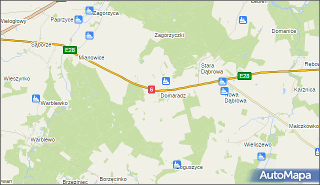 mapa Domaradz gmina Damnica, Domaradz gmina Damnica na mapie Targeo