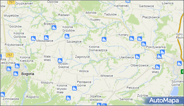 mapa Domaradzice gmina Bogoria, Domaradzice gmina Bogoria na mapie Targeo