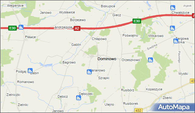 mapa Dominowo, Dominowo na mapie Targeo