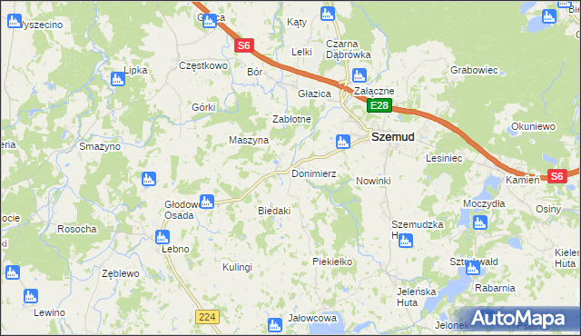 mapa Donimierz gmina Szemud, Donimierz gmina Szemud na mapie Targeo