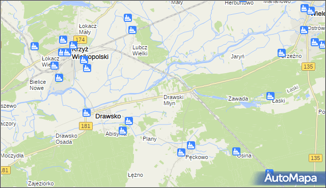 mapa Drawski Młyn, Drawski Młyn na mapie Targeo