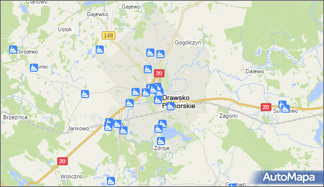 mapa Drawsko Pomorskie, Drawsko Pomorskie na mapie Targeo