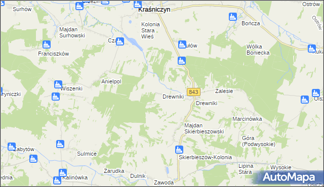 mapa Drewniki gmina Kraśniczyn, Drewniki gmina Kraśniczyn na mapie Targeo