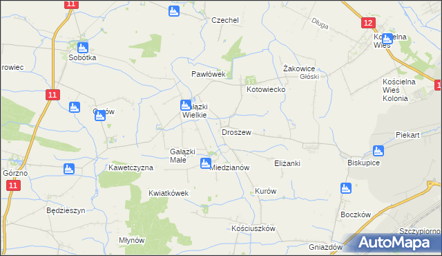 mapa Droszew, Droszew na mapie Targeo