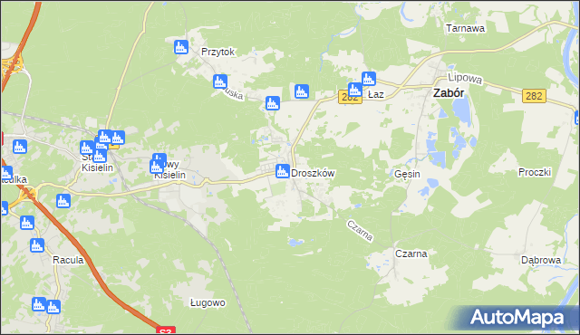 mapa Droszków gmina Zabór, Droszków gmina Zabór na mapie Targeo