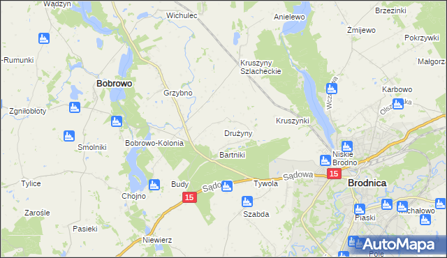 mapa Drużyny gmina Bobrowo, Drużyny gmina Bobrowo na mapie Targeo