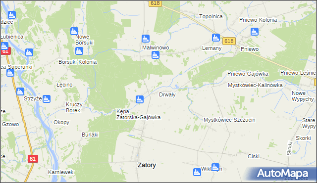 mapa Drwały gmina Zatory, Drwały gmina Zatory na mapie Targeo