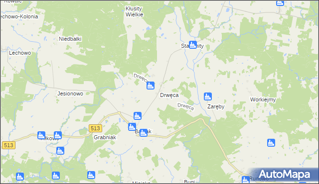 mapa Drwęca gmina Lidzbark Warmiński, Drwęca gmina Lidzbark Warmiński na mapie Targeo