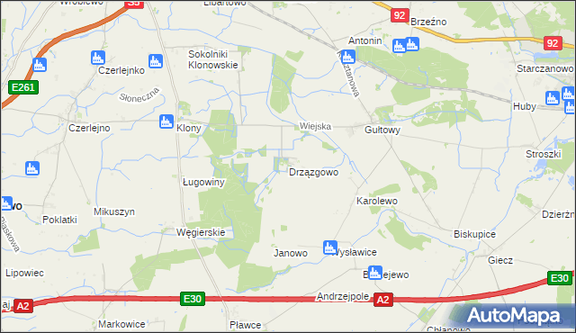 mapa Drzązgowo gmina Kostrzyn, Drzązgowo gmina Kostrzyn na mapie Targeo