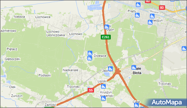 mapa Drzewce gmina Białe Błota, Drzewce gmina Białe Błota na mapie Targeo