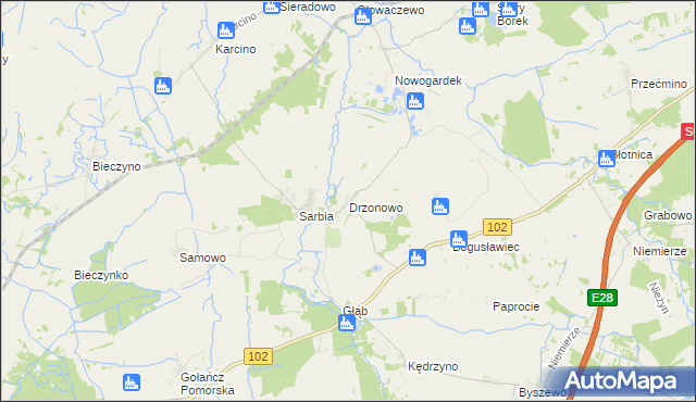 mapa Drzonowo gmina Kołobrzeg, Drzonowo gmina Kołobrzeg na mapie Targeo