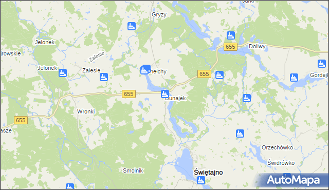 mapa Dunajek gmina Świętajno, Dunajek gmina Świętajno na mapie Targeo