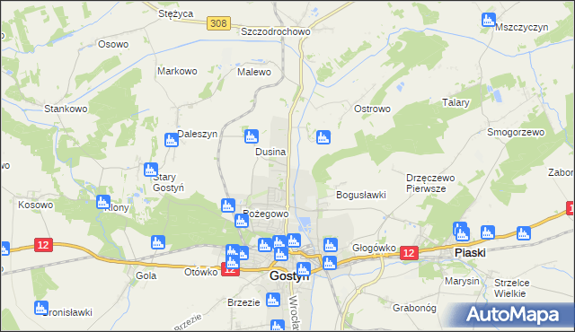 mapa Dusina gmina Gostyń, Dusina gmina Gostyń na mapie Targeo