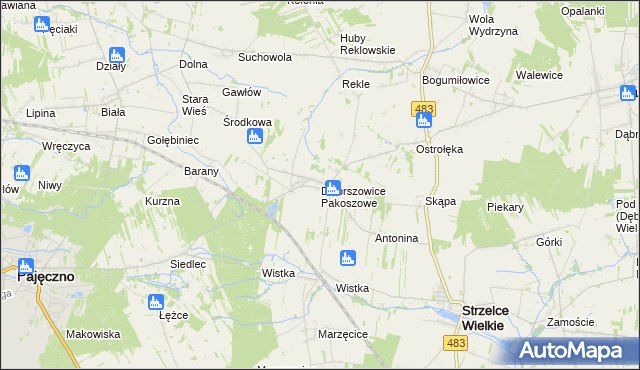 mapa Dworszowice Pakoszowe, Dworszowice Pakoszowe na mapie Targeo