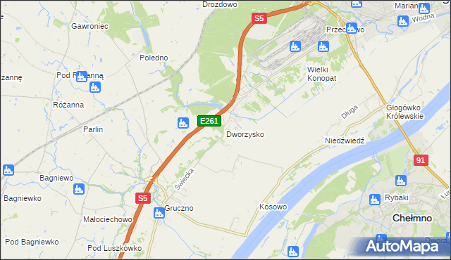 mapa Dworzysko gmina Świecie, Dworzysko gmina Świecie na mapie Targeo