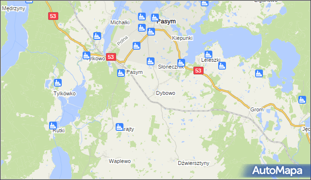 mapa Dybowo gmina Pasym, Dybowo gmina Pasym na mapie Targeo