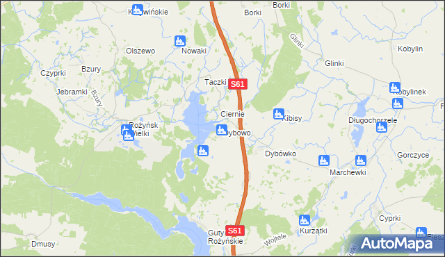 mapa Dybowo gmina Prostki, Dybowo gmina Prostki na mapie Targeo