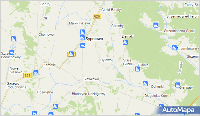 mapa Dylewo gmina Sypniewo, Dylewo gmina Sypniewo na mapie Targeo
