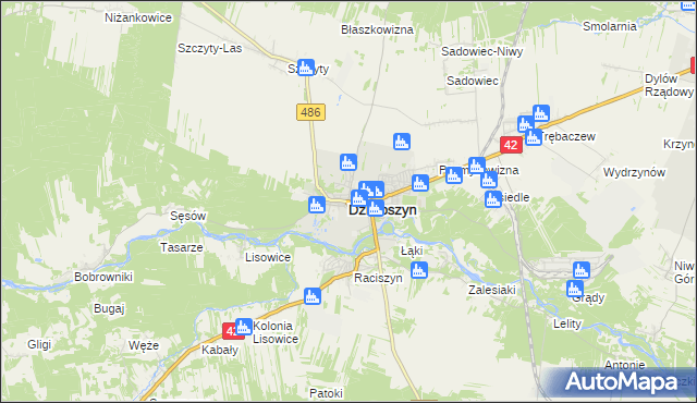 mapa Działoszyn powiat pajęczański, Działoszyn powiat pajęczański na mapie Targeo