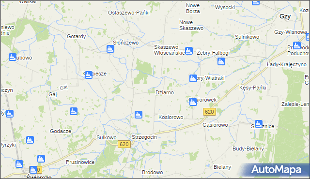 mapa Dziarno gmina Świercze, Dziarno gmina Świercze na mapie Targeo