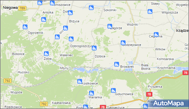 mapa Dzibice, Dzibice na mapie Targeo