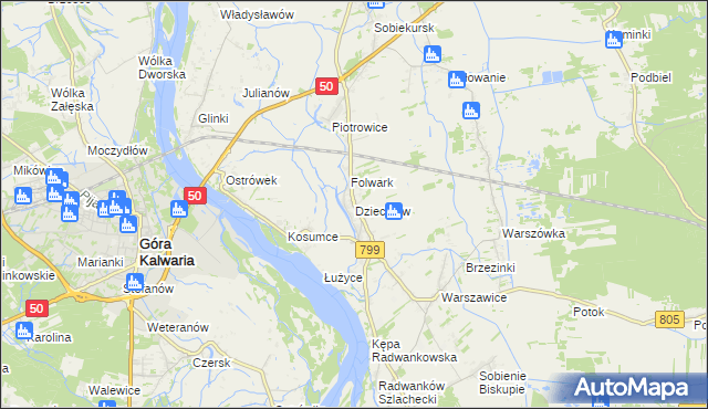 mapa Dziecinów gmina Sobienie-Jeziory, Dziecinów gmina Sobienie-Jeziory na mapie Targeo