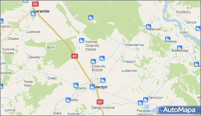 mapa Dzięcioły Dalsze, Dzięcioły Dalsze na mapie Targeo