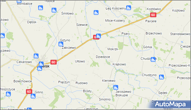 mapa Dziedzice gmina Bielsk, Dziedzice gmina Bielsk na mapie Targeo