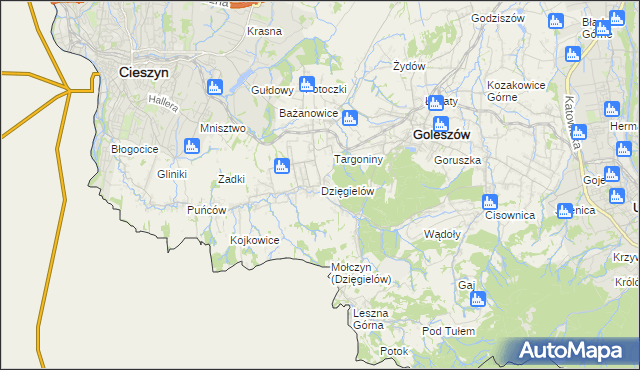 mapa Dzięgielów, Dzięgielów na mapie Targeo