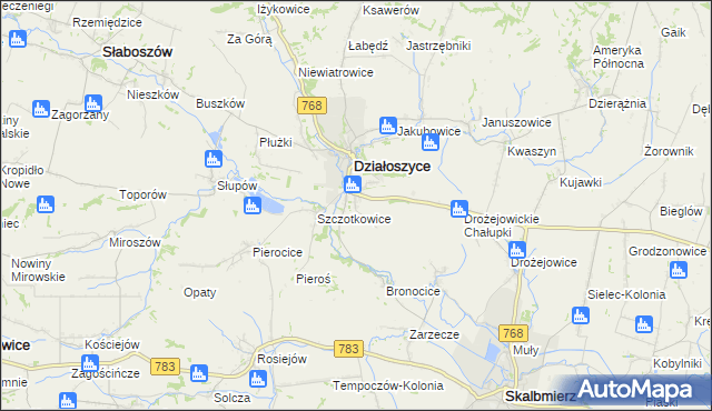 mapa Dziekanowice gmina Działoszyce, Dziekanowice gmina Działoszyce na mapie Targeo