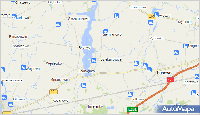 mapa Dziekanowice gmina Łubowo, Dziekanowice gmina Łubowo na mapie Targeo