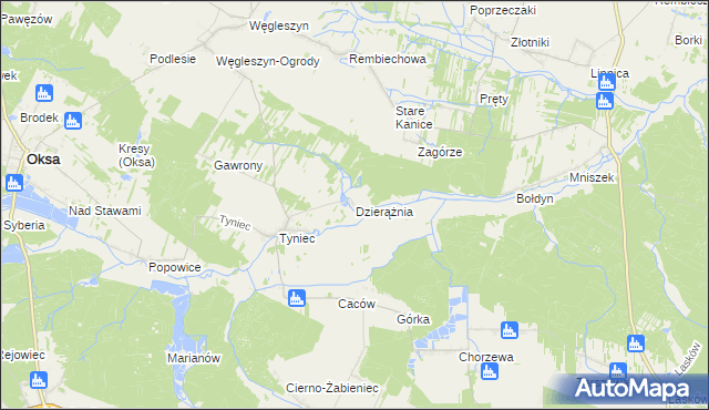 mapa Dzierążnia gmina Oksa, Dzierążnia gmina Oksa na mapie Targeo