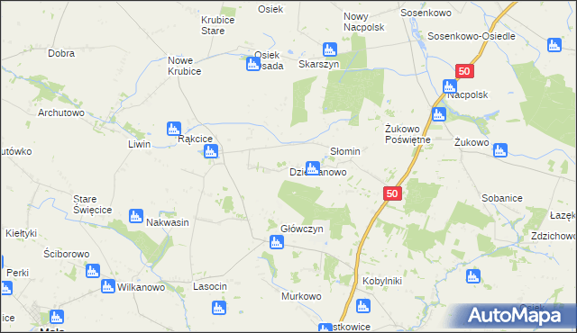 mapa Dzierżanowo gmina Mała Wieś, Dzierżanowo gmina Mała Wieś na mapie Targeo