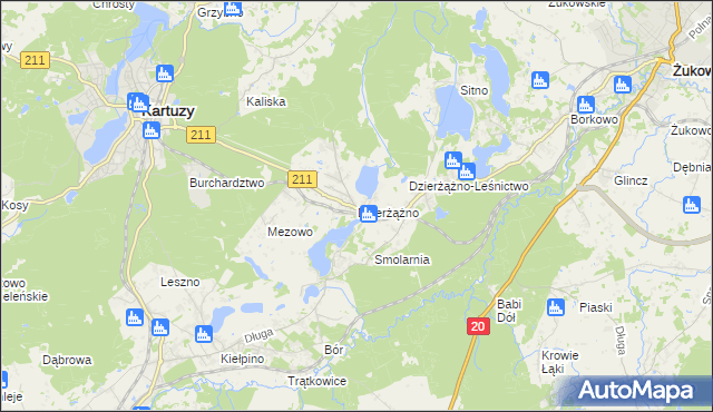 mapa Dzierżążno gmina Kartuzy, Dzierżążno gmina Kartuzy na mapie Targeo