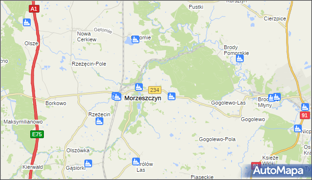 mapa Dzierżążno gmina Morzeszczyn, Dzierżążno gmina Morzeszczyn na mapie Targeo