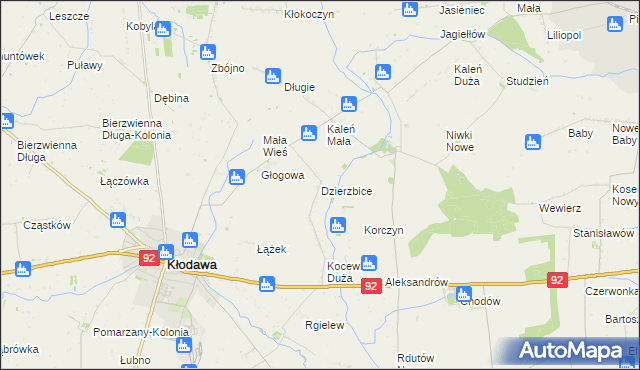 mapa Dzierzbice, Dzierzbice na mapie Targeo