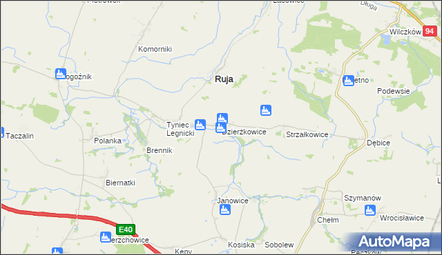 mapa Dzierżkowice gmina Ruja, Dzierżkowice gmina Ruja na mapie Targeo