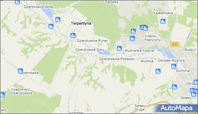 mapa Dzierzkowice-Podwody, Dzierzkowice-Podwody na mapie Targeo