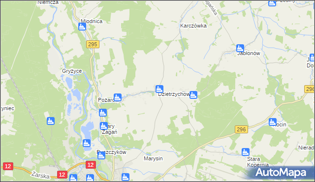 mapa Dzietrzychowice, Dzietrzychowice na mapie Targeo