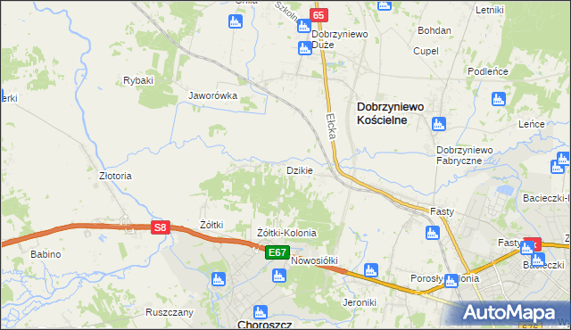 mapa Dzikie gmina Choroszcz, Dzikie gmina Choroszcz na mapie Targeo