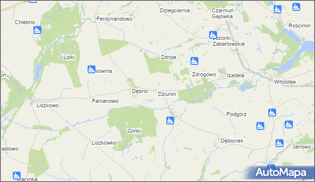 mapa Dziunin gmina Łobżenica, Dziunin gmina Łobżenica na mapie Targeo