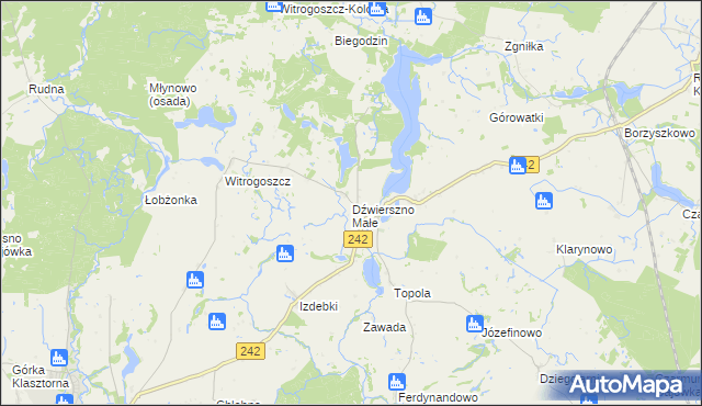 mapa Dźwierszno Małe, Dźwierszno Małe na mapie Targeo