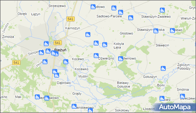 mapa Dźwierzno gmina Bieżuń, Dźwierzno gmina Bieżuń na mapie Targeo