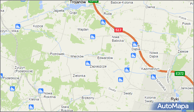 mapa Edwardów gmina Ryki, Edwardów gmina Ryki na mapie Targeo