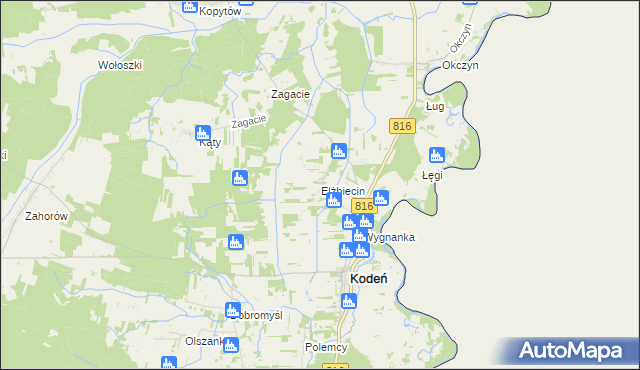 mapa Elżbiecin gmina Kodeń, Elżbiecin gmina Kodeń na mapie Targeo