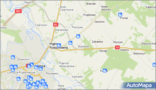 mapa Elżbiecin gmina Piątnica, Elżbiecin gmina Piątnica na mapie Targeo